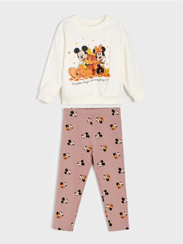 Sinsay - Set din bumbac: bluză și colanți Minnie Mouse - crem