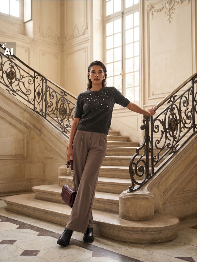 Sinsay - Pantaloni eleganți wide leg cu pense - gri-închis