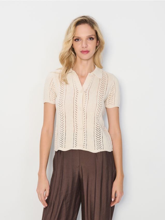 Pletena bluza z ovratnikom - SINSAY