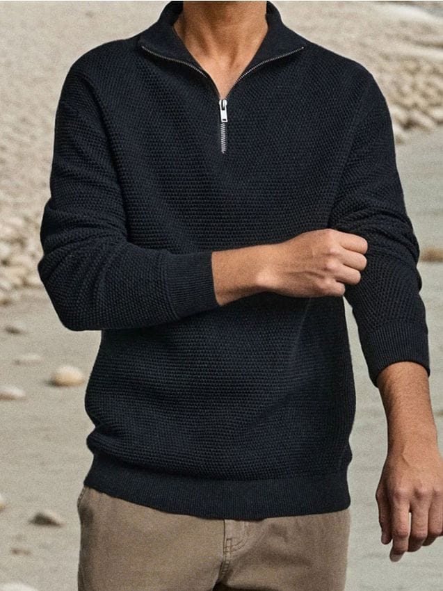 Maglione con bottoni e colletto - nero