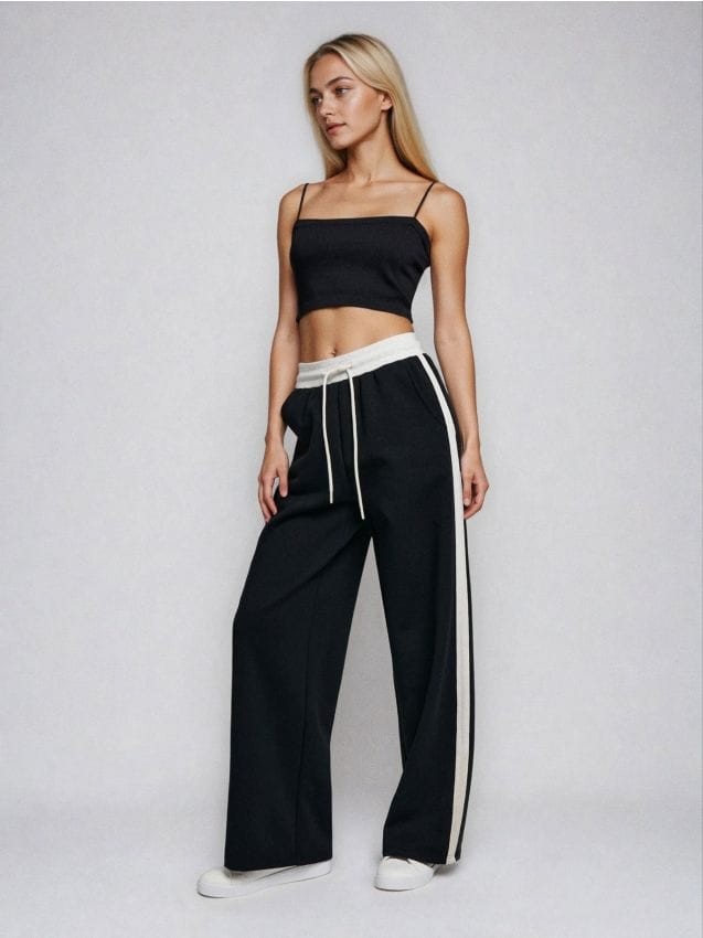 Sinsay - Spodnie wide leg z lampasami - wielobarwny