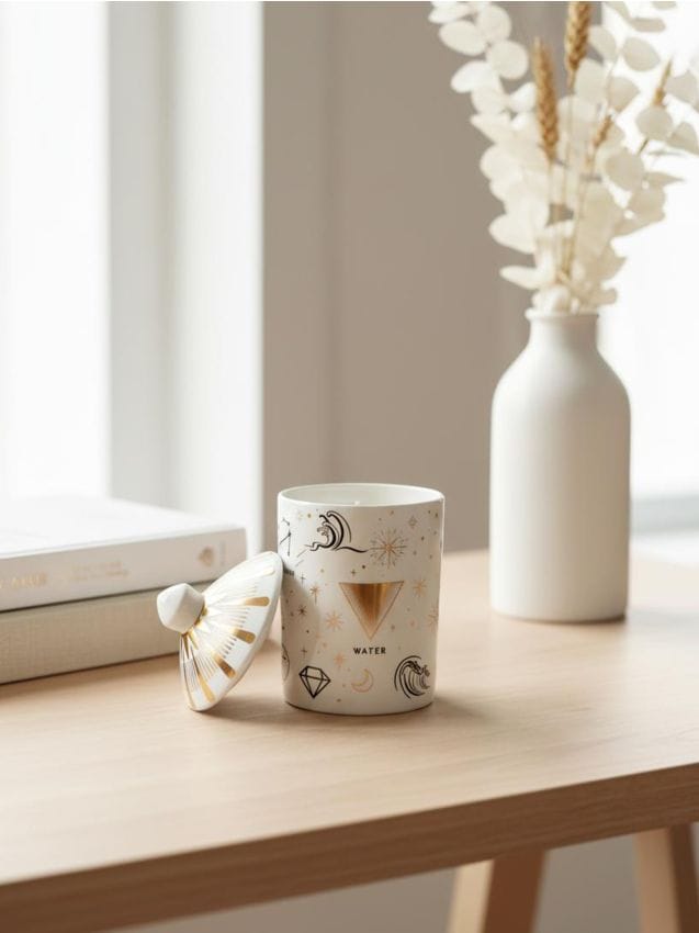 Sinsay - Lumânare parfumată cu motiv zodiacal, cu parfum de sare de mare și salvie - crem