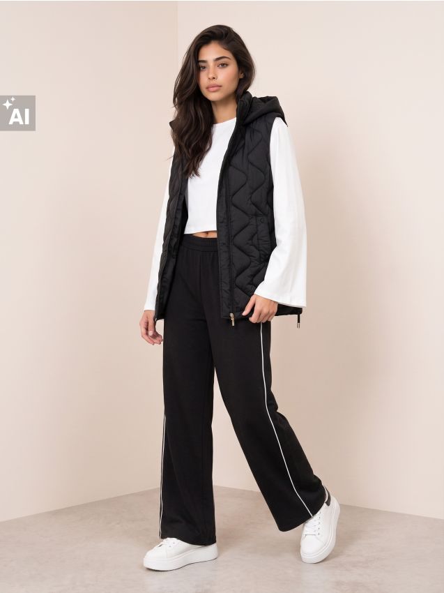 Sinsay - Pantaloni wide leg cu amestec de viscoză - negru