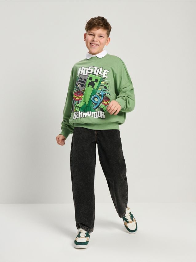 Felpa Con Cappuccio Minecraft Per Bambini - Cotone 100%, Taglie 5-14