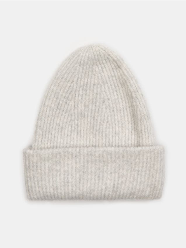 Sinsay - Čiapka beanie z prúžkovaného úpletu - svetlošedá