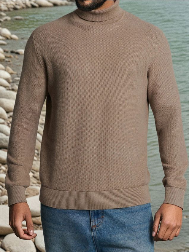 Sinsay - Pulover basic cu guler rulat - gri-maroniu