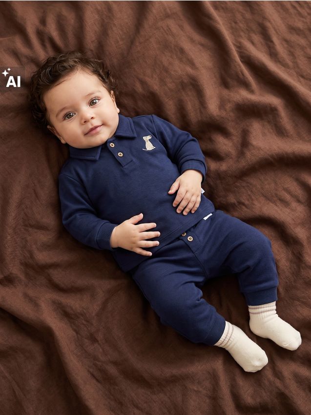 Sinsay - Set din bumbac: bluză și pantaloni cu imprimeu cățeluș - mid blue