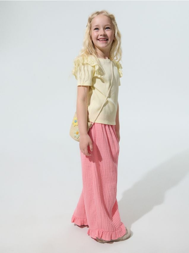 Sinsay - Pamut póló díszes fodrokkal - galben-deschis