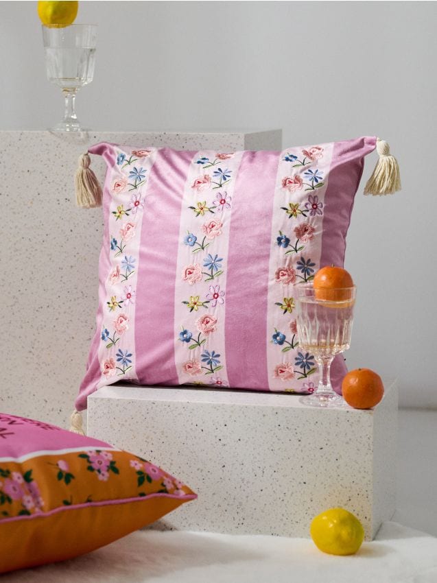 Sinsay - Față de pernă cu model floral - roz-pastel