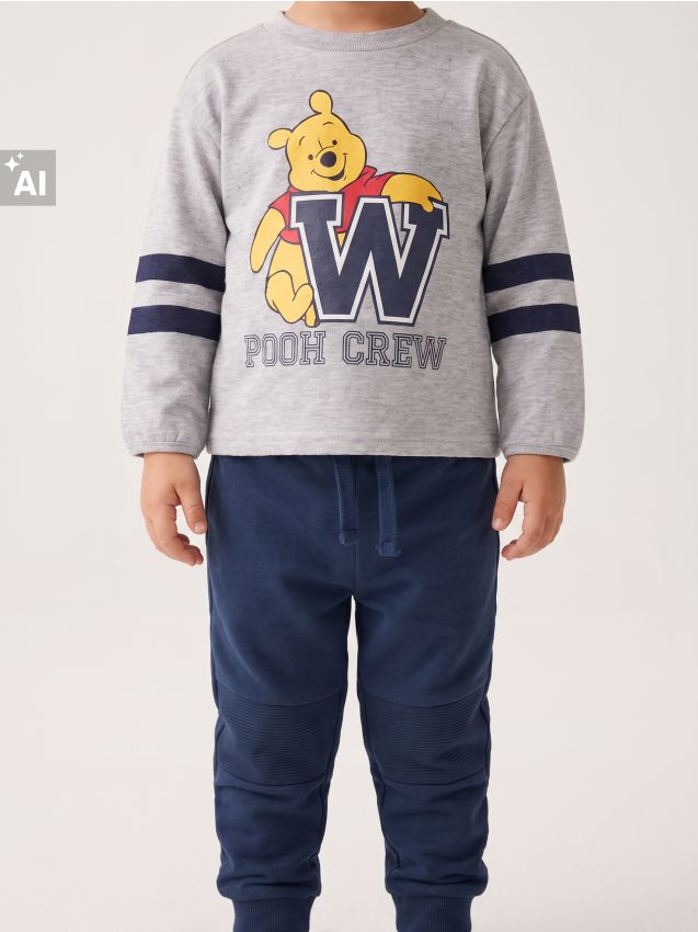 Sinsay - Set din bumbac: bluză și pantaloni Winnie the Pooh - gri deschis