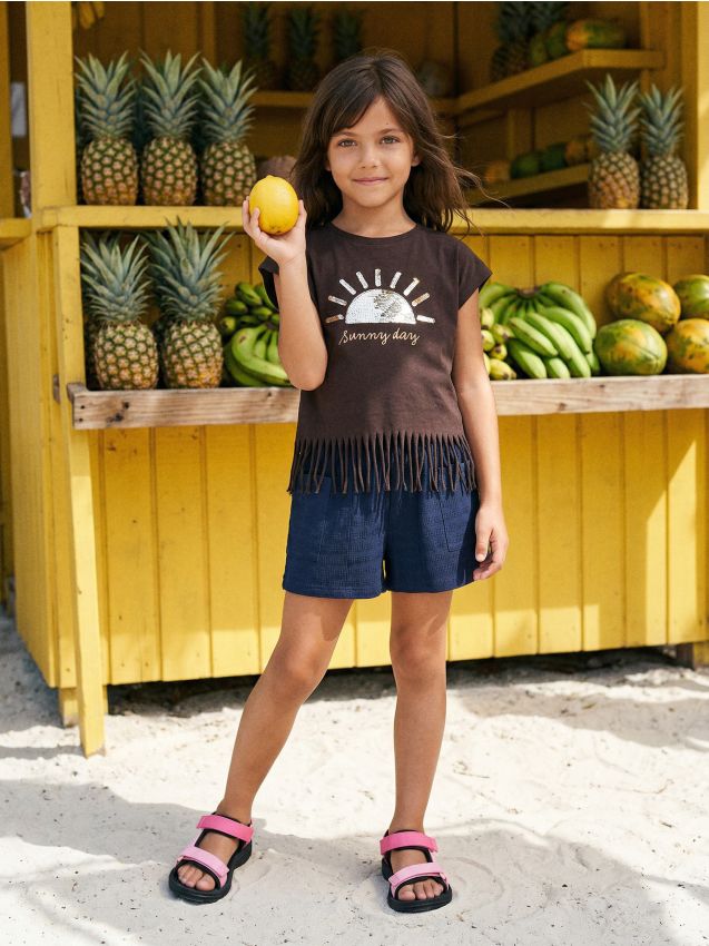 Sinsay - Tricou din bumbac cu paiete decorative - maro