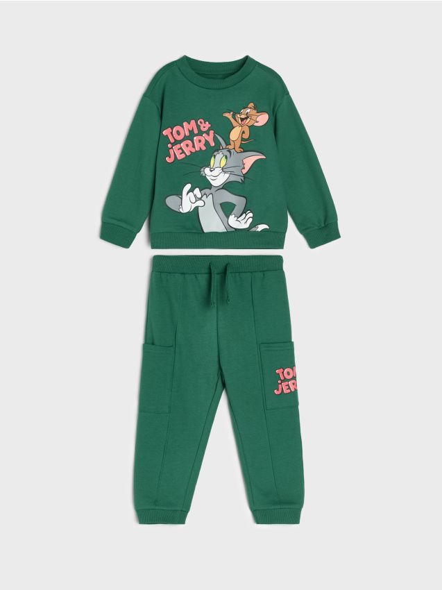 Sinsay - Set din bumbac: bluză și pantaloni Tom and Jerry - albastru-verzui