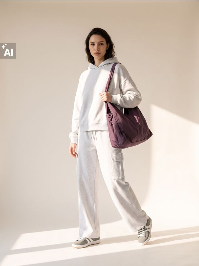 Sinsay - Pantaloni sport cu croială largă și bumbac - gri deschis