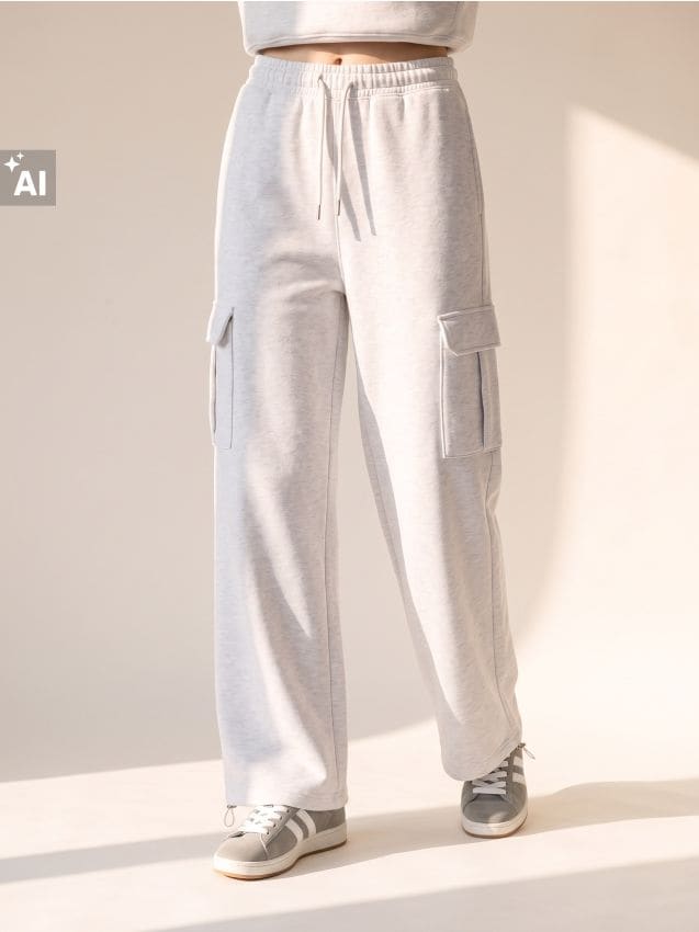 Sinsay - Pantaloni sport cu croială largă și bumbac - gri deschis