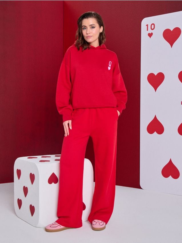 Sinsay - Pantaloni din material textil cu crac larg - roșu