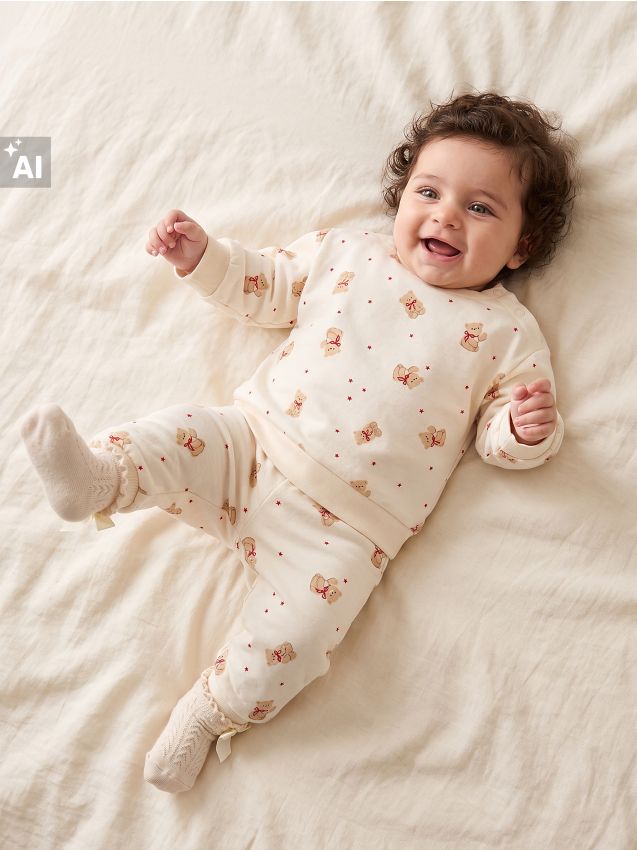 Sinsay - Set tricotat din bumbac cu imprimeu - crem