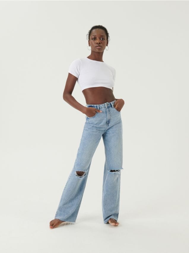 Sinsay Sinsay - Crop top με ύφανση ριμπ - λευκο