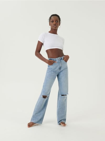 Bordázott kötésű crop top
