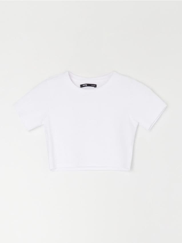 Sinsay - Crop top z prúžkovaného úpletu - biela