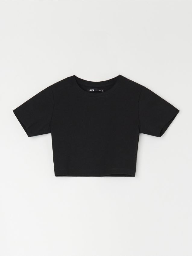 Sinsay - Crop top z prúžkovaného úpletu - čierna