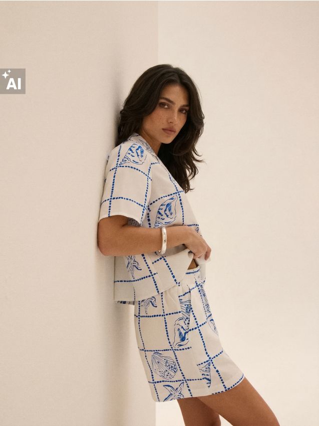 Sinsay - Pantaloni scurți cu viscoză cu motiv marin - multicolor