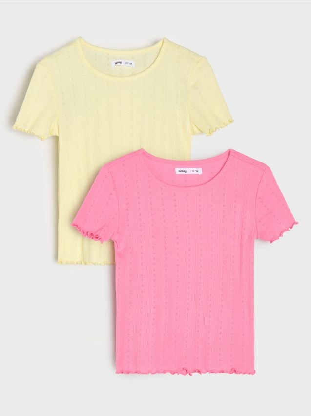 Sinsay - Set de 2 tricouri din dantelă cu volane - multicolor