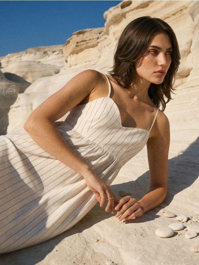 Sinsay - Rochie maxi cu bretele din viscoză și amestec de in - multicolor