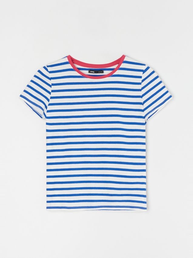 Sinsay - Bavlnené tričko s pásikmi - hyacintová