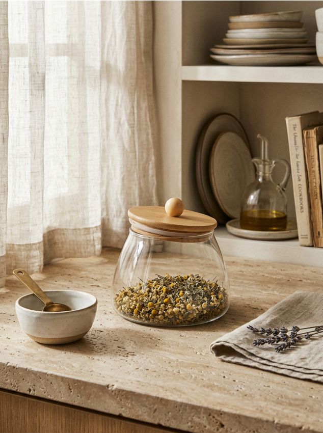 Sinsay - Recipient din sticlă pentru alimente cu capac din bambus - clear