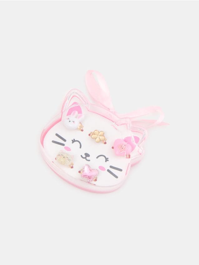 Sinsay - Set de inele într-o cutie cu motiv de pisică 5 bucăți - multicolor