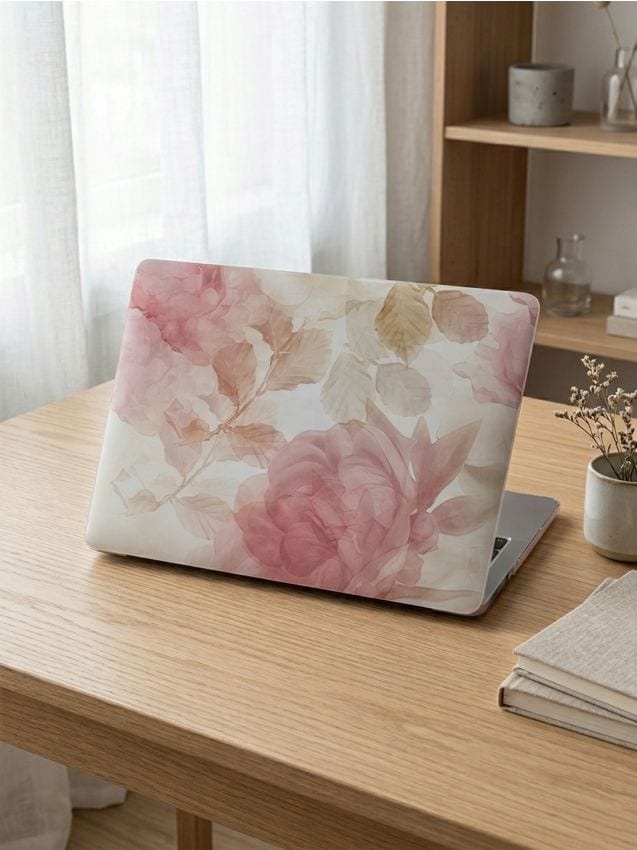 Sinsay - Autocolant pentru laptop cu motiv floral - roz-pastel