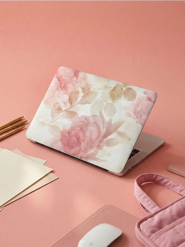Sinsay - Autocolant pentru laptop cu motiv floral - roz-pastel