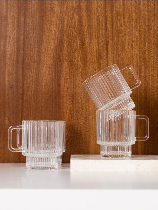 Sinsay - Set de căni din sticlă cu textură striată și margine aurie 4 pack - clear