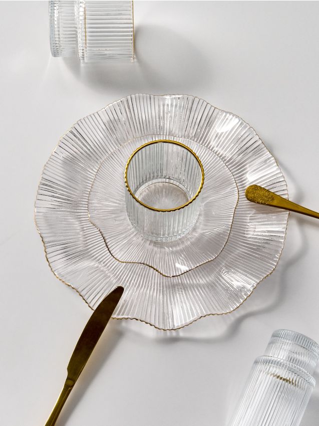 Sinsay - Platou din sticlă cu formă ondulată și detalii aurii - clear