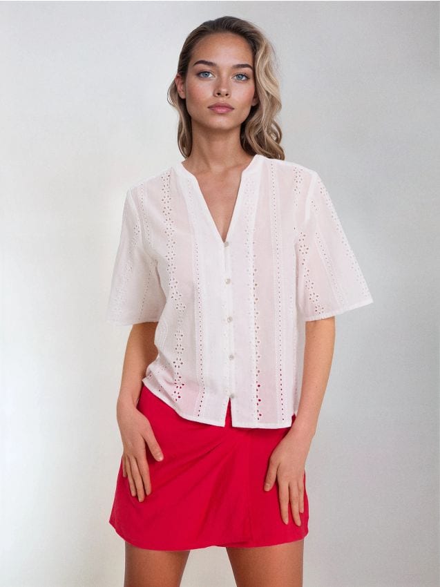 Sinsay - Bluză din bumbac cu dantelă - alb