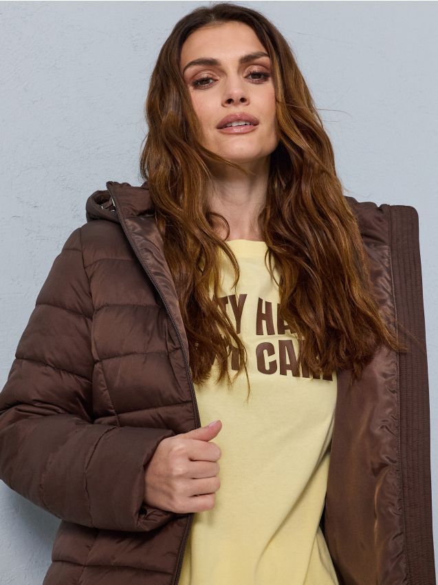 Giacca puffer trapuntata con cappuccio - marrone scuro