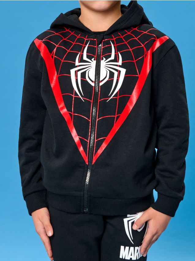 Sinsay - Mikina na zips s kapucňou a vstavanou maskou Spider-Man - čierna