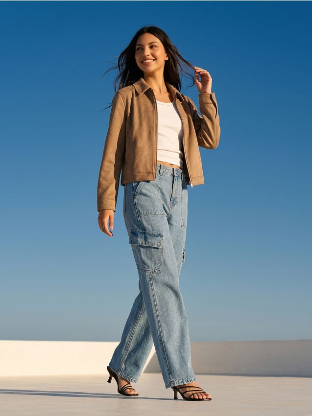 Sinsay - Blugi cargo cu talie înaltă - albastru