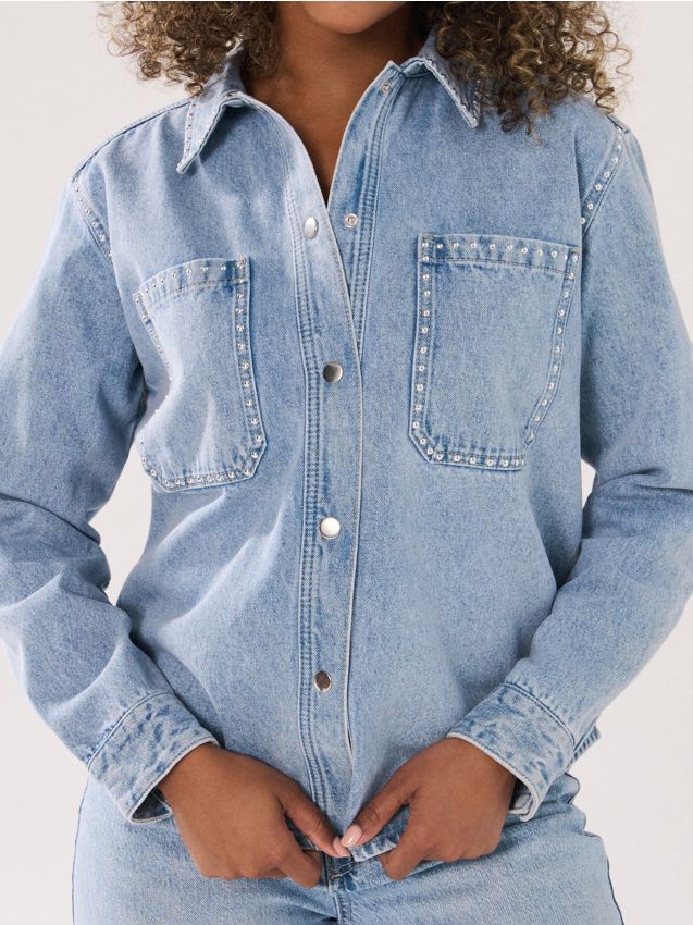 Sinsay - Džínsová bunda s perlovými nitmi - modrá
