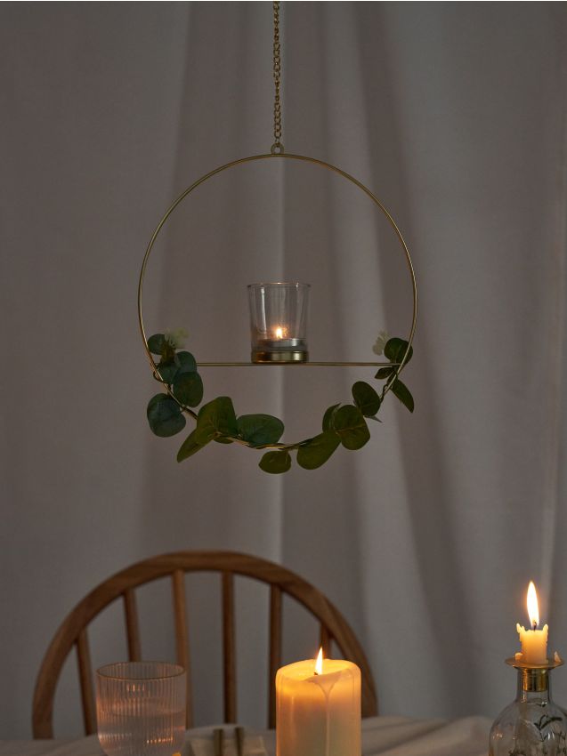 Sinsay - Suport decorativ pentru lumânări cu cadru metalic și accente botanice - auriu