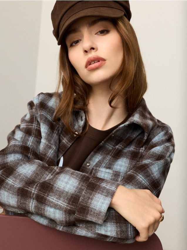 Sinsay - Jachetă în carouri în stil flanel, cu amestec de lână și viscoză - multicolor