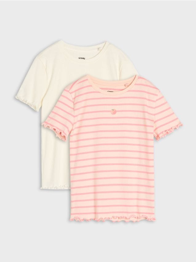 Sinsay - Tricouri din bumbac cu volane decorative 2 pack - multicolor