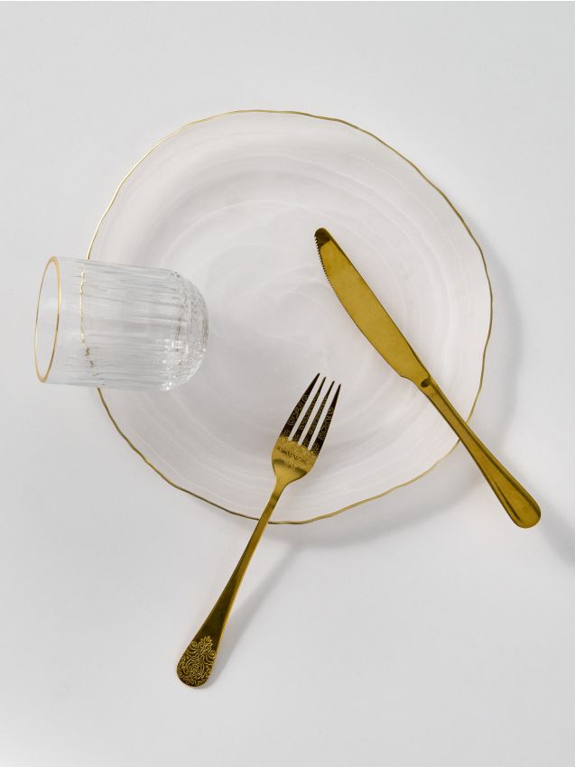 Sinsay - Farfurie cu margine aurie - alb