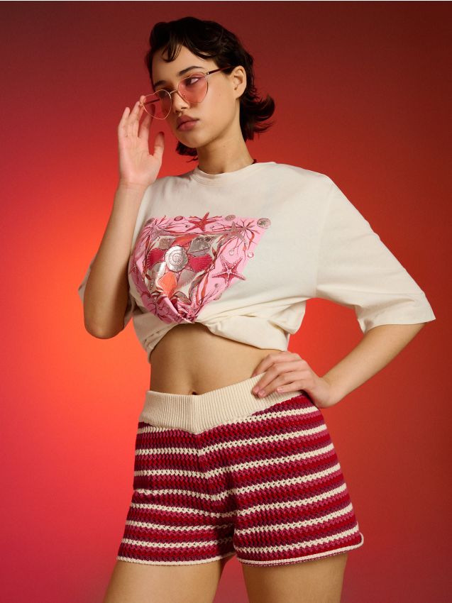 Sinsay - Pantaloni scurți țesuți în dungi - multicolor