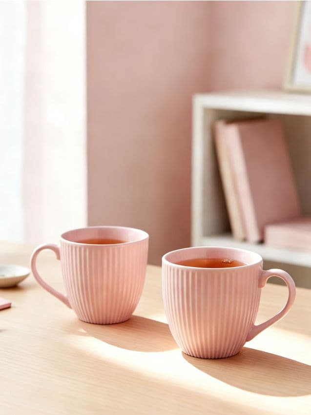 Sinsay - Căni ceramice striate cu mâner 2 buc - roz-pastel