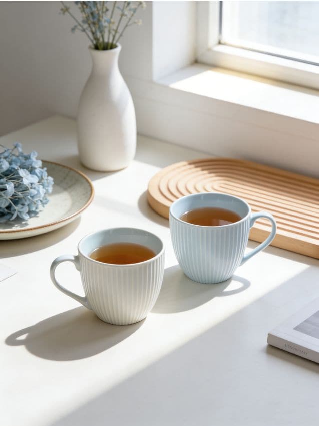 Sinsay - Căni ceramice striate cu mâner 2 buc - albastru-pal