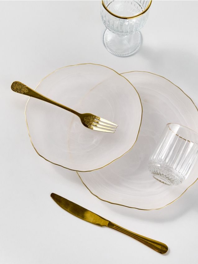 Sinsay - Farfurie cu margine aurie - alb