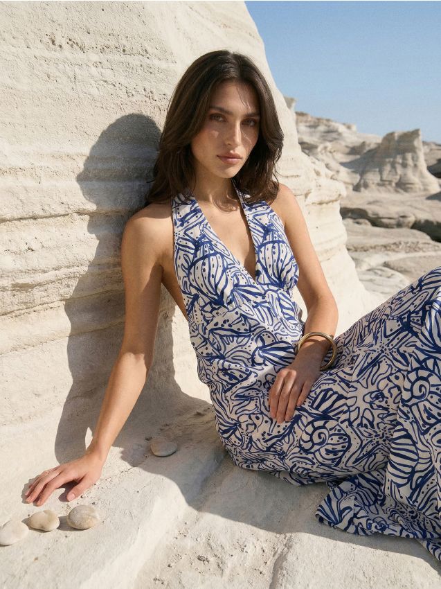 Sinsay - Rochie midi din vâscoză cu decolteu halter - multicolor