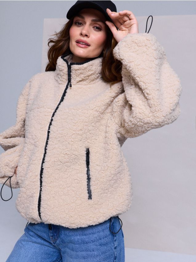Giacca teddy con collo alto e tasche con zip - nude