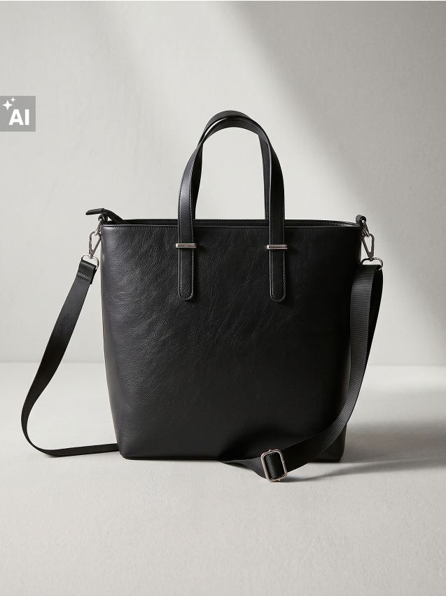 Sinsay - Geantă shopper din imitație de piele - negru
